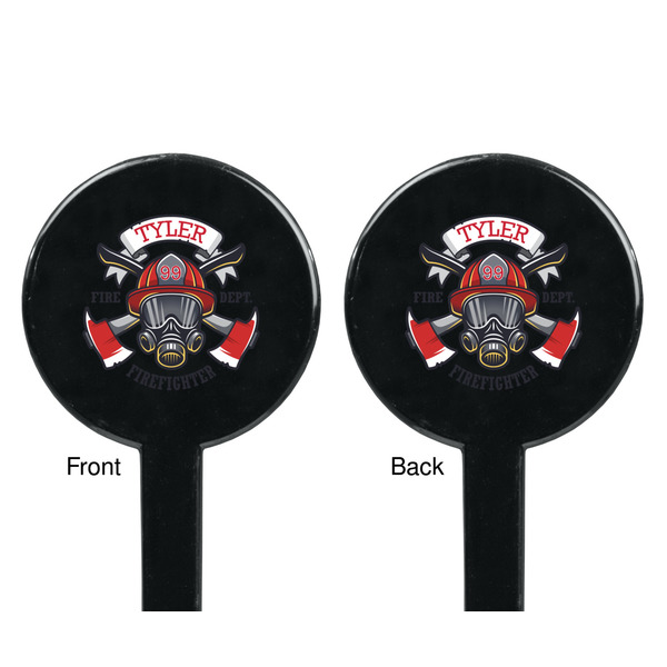 Firefighter Black Plastic 7" Stir Stick - Double Sided - Round - Front & Back