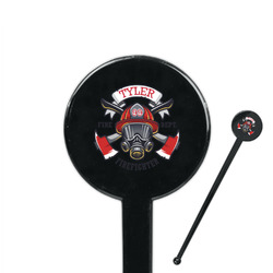 Firefighter 7" Round Plastic Stir Sticks - Black - Double Sided (Personalized)