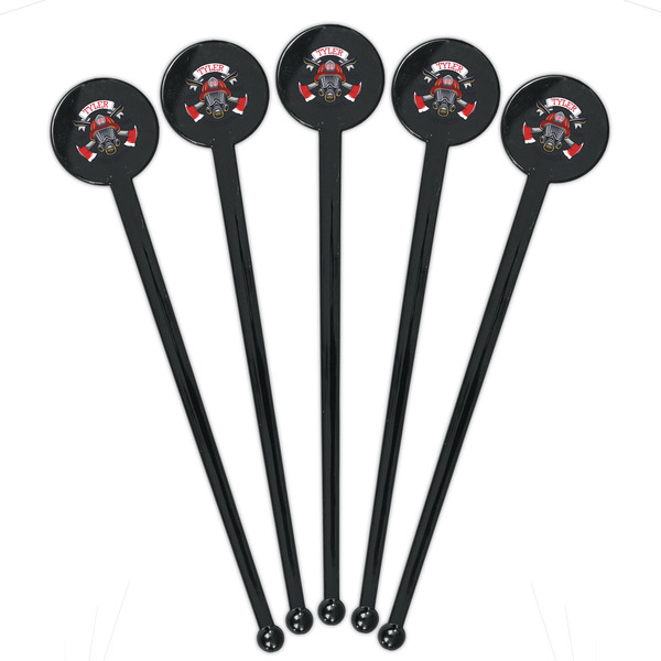 Firefighter Black Plastic 7" Stir Stick - Round - Fan View