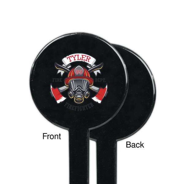 Firefighter Black Plastic 7" Stir Stick - Single Sided - Round - Front & Back