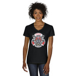 Firefighter Women's V-Neck T-Shirt - Black - Large (Personalized)