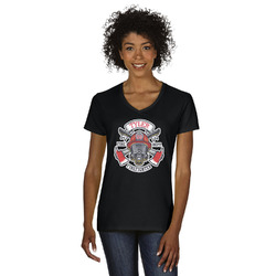 Firefighter Women's V-Neck T-Shirt - Black (Personalized)