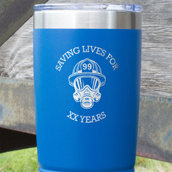 Firefighter 20 oz Stainless Steel Tumbler - Royal Blue - Single Sided (Personalized)