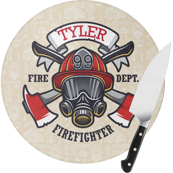 Custom Firefighter Round Glass Cutting Board - Small (Personalized)