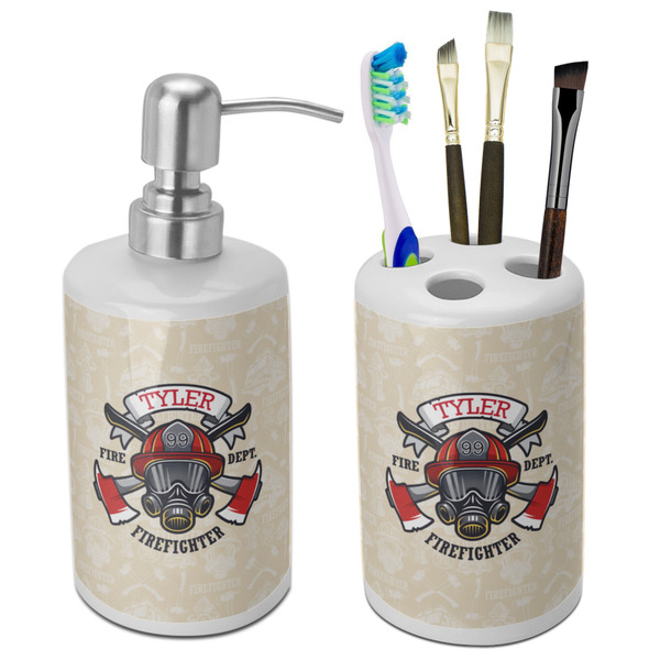 Custom Firefighter Ceramic Bathroom Accessories Set (Personalized)