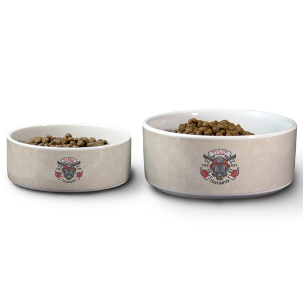 Firefighter Ceramic Dog Bowls - Size Comparison
