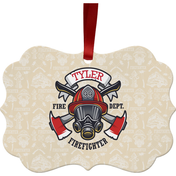 Custom Firefighter Metal Frame Ornament - Double Sided w/ Name or Text