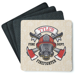 Firefighter Square Rubber Backed Coasters - Set of 4 (Personalized)