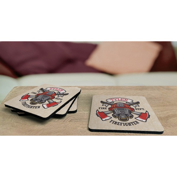 Firefighter Coaster Rubber Back - On Coffee Table