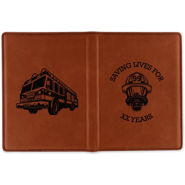 Firefighter Career Cognac Leather Passport Holder Outside Double Sided - Apvl