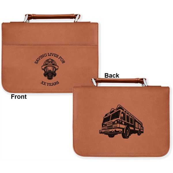 Firefighter Career Cognac Leatherette Bible Covers - Large Double Sided Apvl
