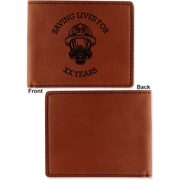 Firefighter Career Cognac Leatherette Bifold Wallets - Front and Back Single Sided - Apvl