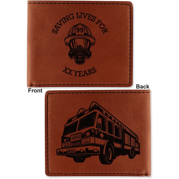 Firefighter Career Cognac Leatherette Bifold Wallets - Front and Back