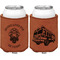 Firefighter Career Cognac Leatherette Can Sleeve - Double Sided Front and Back