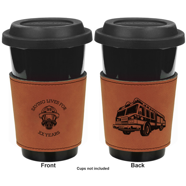 Firefighter Career Cognac Leatherette Mug Sleeve - Double Sided Apvl