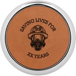 Firefighter Leatherette Round Coaster w/ Silver Edge - Single or Set (Personalized)