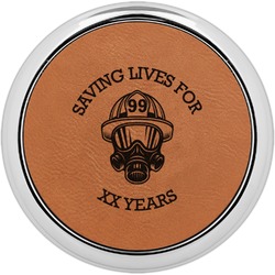 Firefighter Set of 4 Leatherette Round Coasters w/ Silver Edge (Personalized)