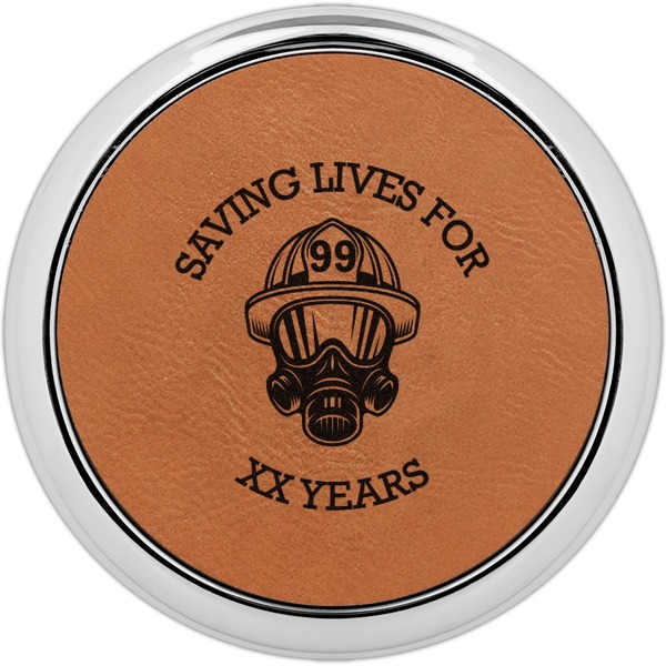 Custom Firefighter Leatherette Round Coaster w/ Silver Edge - Single or Set (Personalized)