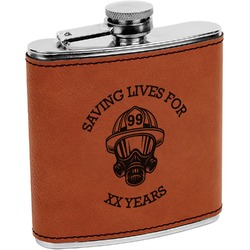 Firefighter Leatherette Wrapped Stainless Steel Flask (Personalized)