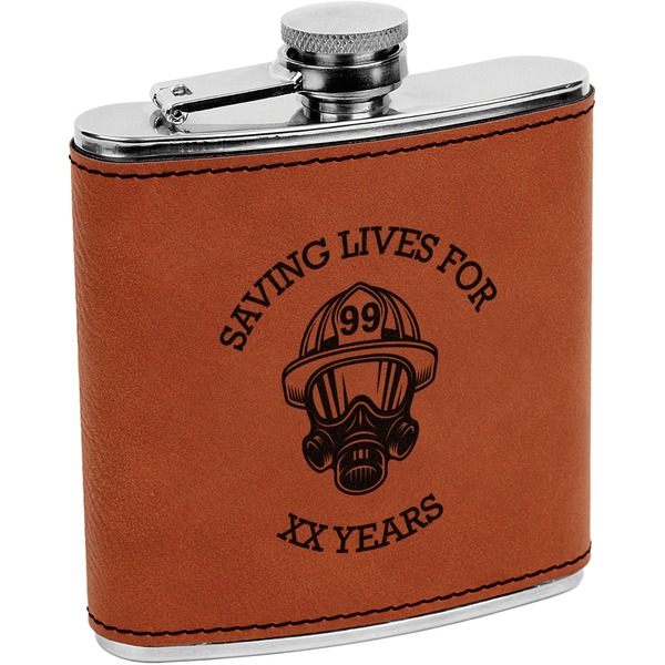 Custom Firefighter Leatherette Wrapped Stainless Steel Flask (Personalized)