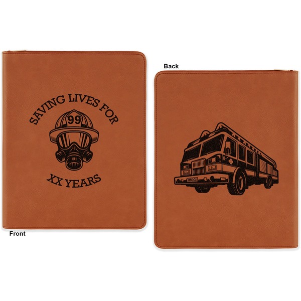 Firefighter Career Cognac Leatherette Zipper Portfolios with Notepad - Double Sided - Apvl