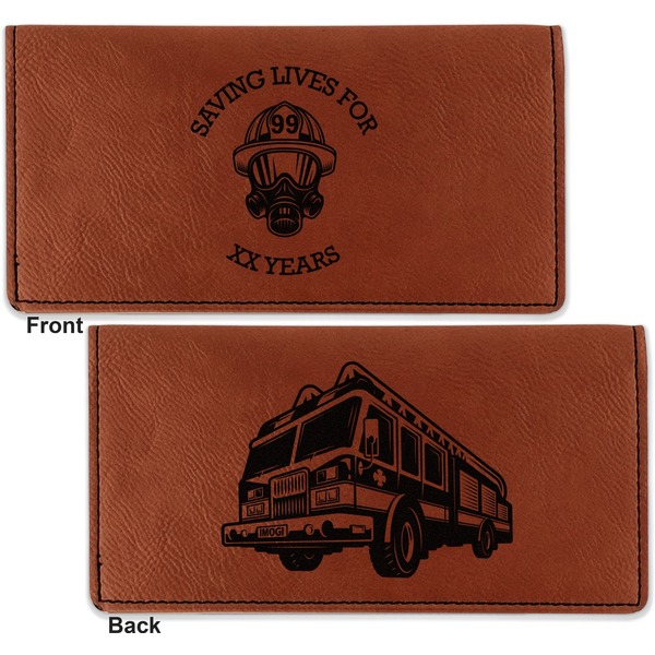 Firefighter Career Leather Checkbook Holder Front and Back