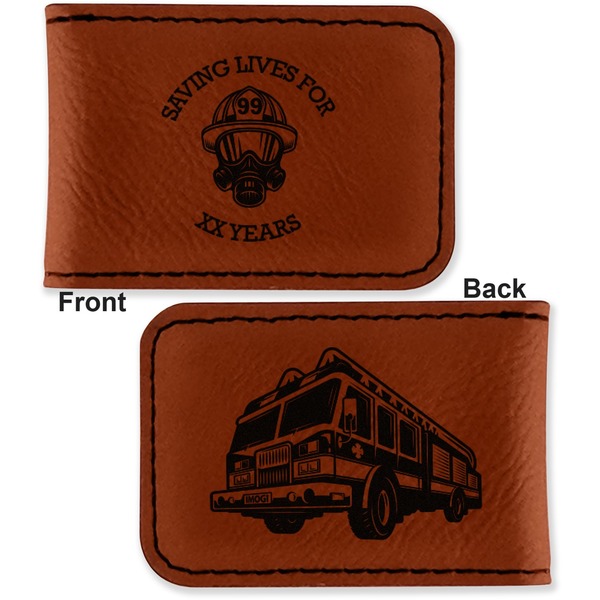 Firefighter Career Leatherette Magnetic Money Clip - Front and Back
