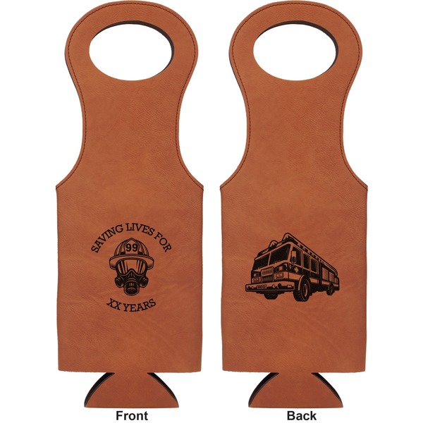 Firefighter Career Leatherette Wine Tote Double Sided - Front and Back
