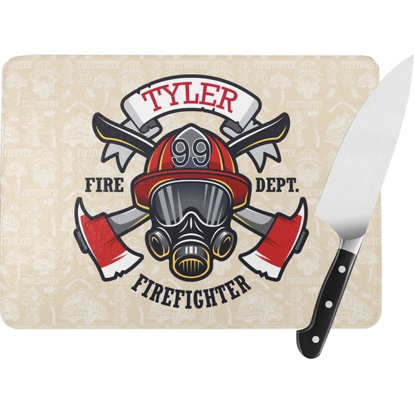 Custom Firefighter Rectangular Glass Cutting Board - Large - 15.25"x11.25" w/ Name or Text