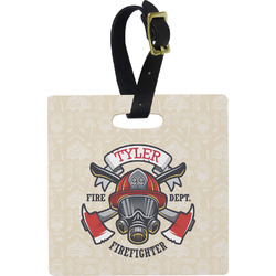 Firefighter Plastic Luggage Tag - Square w/ Name or Text