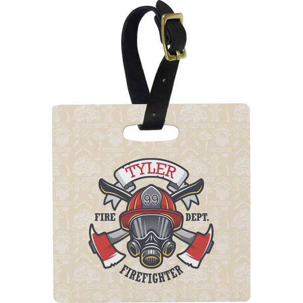 Custom Firefighter Plastic Luggage Tag - Square w/ Name or Text