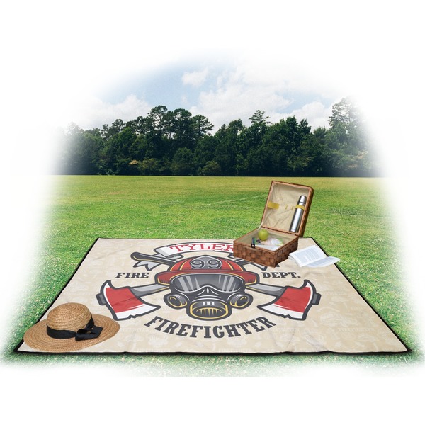 Firefighter Career Picnic Blanket - with Basket Hat and Book - in Use