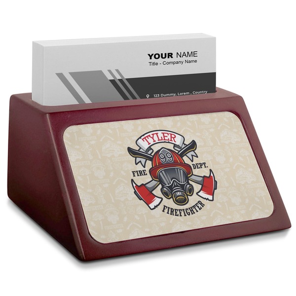 Custom Firefighter Red Mahogany Business Card Holder (Personalized)