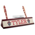 Firefighter Red Mahogany Nameplate with Business Card Holder (Personalized)