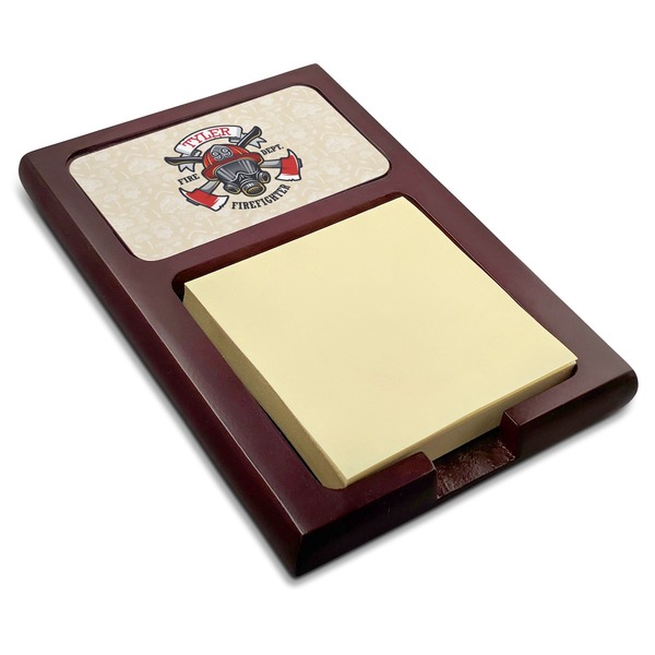 Custom Firefighter Red Mahogany Sticky Note Holder (Personalized)