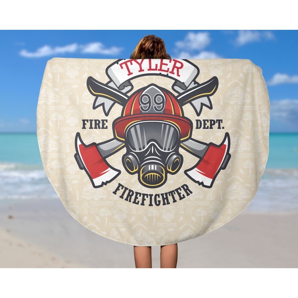 Firefighter Career Round Beach Towel - In Use