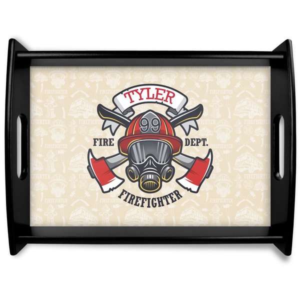 Custom Firefighter Black Wooden Tray - Large (Personalized)