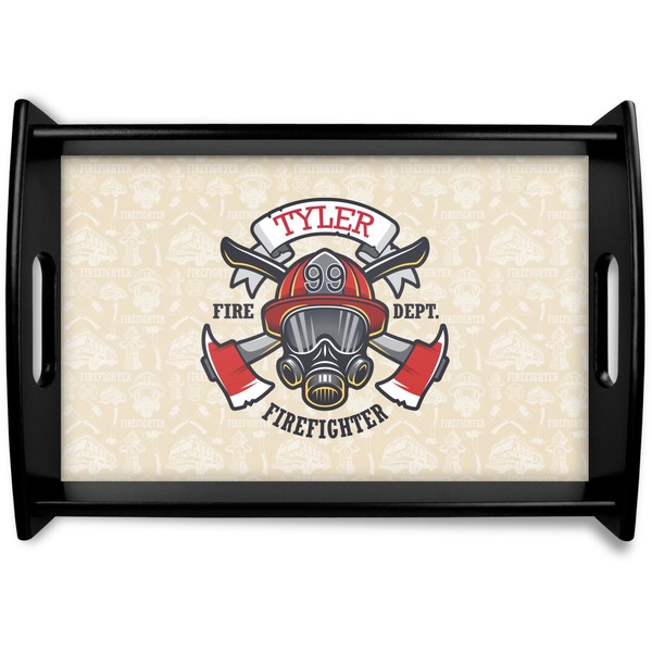 Custom Firefighter Black Wooden Tray - Small (Personalized)