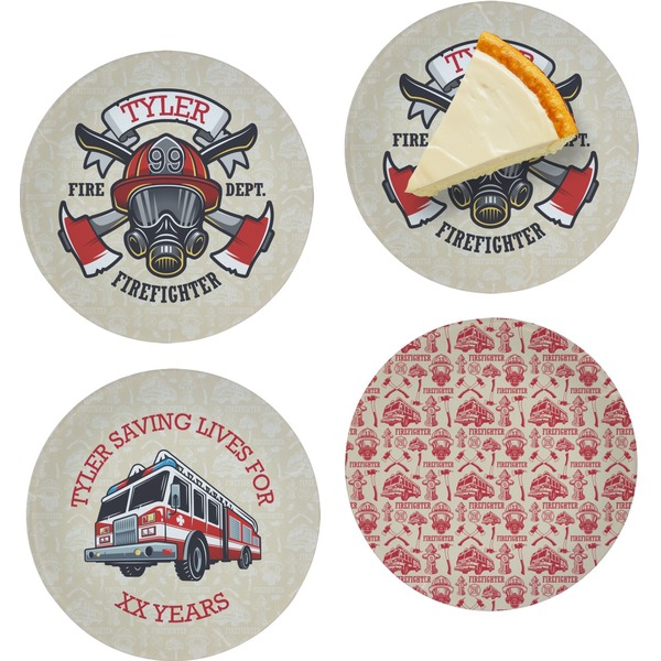 Custom Firefighter Set of 4 Glass Appetizer / Dessert Plate 8" (Personalized)