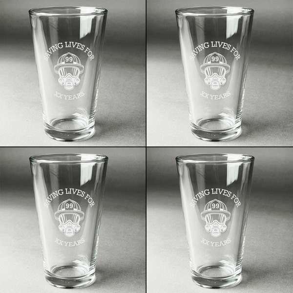 Firefighter Set of Four Engraved Beer Glasses - Individual View