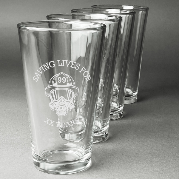 Custom Firefighter Pint Glasses - Engraved (Set of 4) (Personalized)