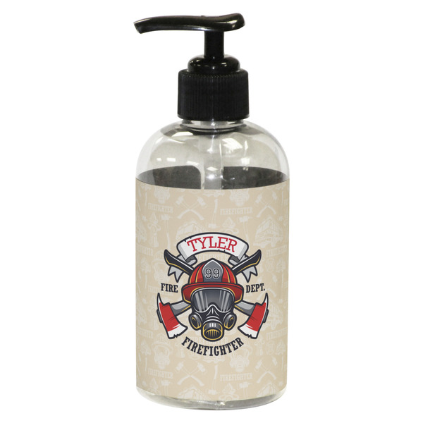 Custom Firefighter Plastic Soap / Lotion Dispenser (8 oz - Small - Black) (Personalized)