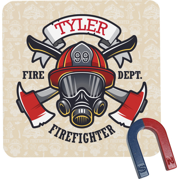 Custom Firefighter Square Fridge Magnet (Personalized)