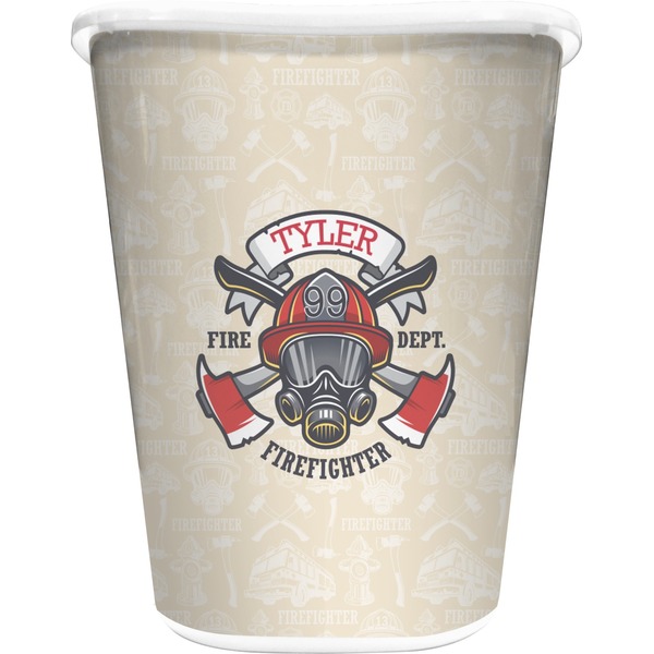 Custom Firefighter Waste Basket - Double Sided (White) (Personalized)
