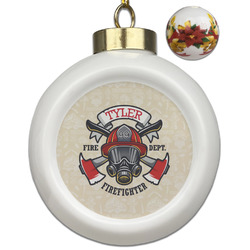 Firefighter Ceramic Ball Ornaments - Poinsettia Garland (Personalized)