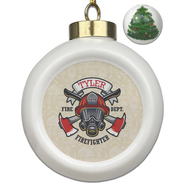 Custom Firefighter Ceramic Ball Ornament - Christmas Tree (Personalized)