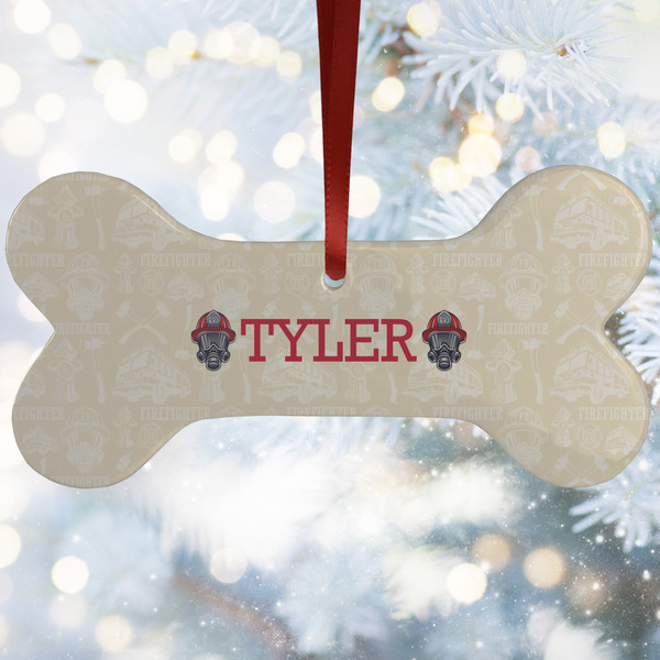 Custom Firefighter Ceramic Dog Ornament w/ Name or Text