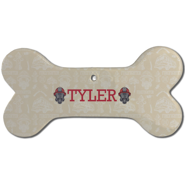 Firefighter Ceramic Flat Ornament - Bone Front