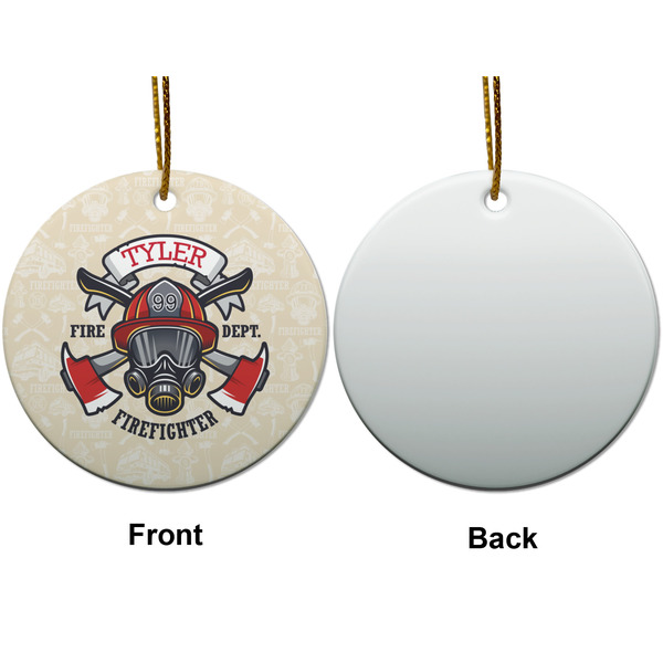 Firefighter Ceramic Flat Ornament - Circle Front & Back (APPROVAL)