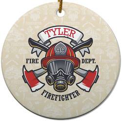 Firefighter Round Ceramic Ornament w/ Name or Text